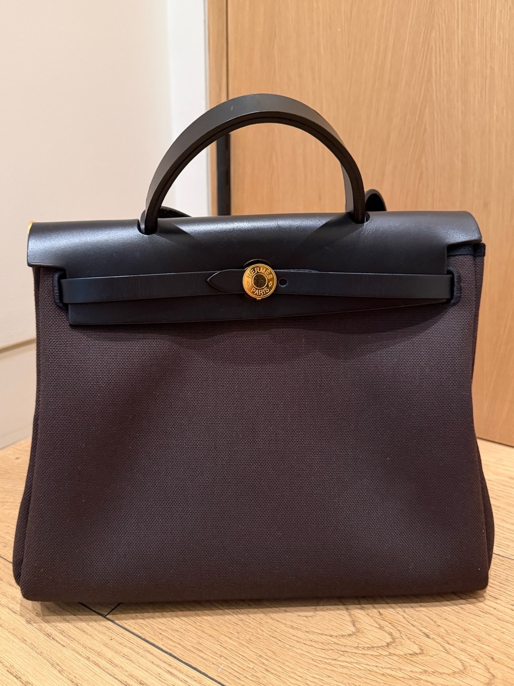 HERMÈS HERBAG 31 TOILE / VACHE HUNTER EBENE / NOIR W/ GOLD HARDWARE NWT